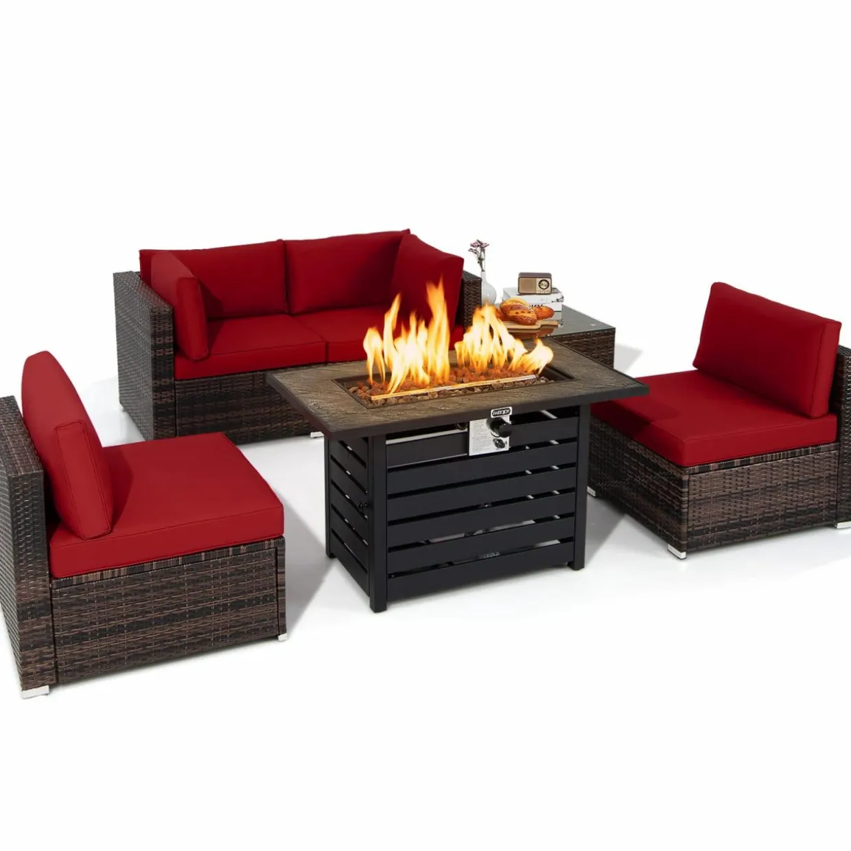 Tangkula 6-Piece Patio Furniture Set with 42 Inches Propane Fire Pit Table