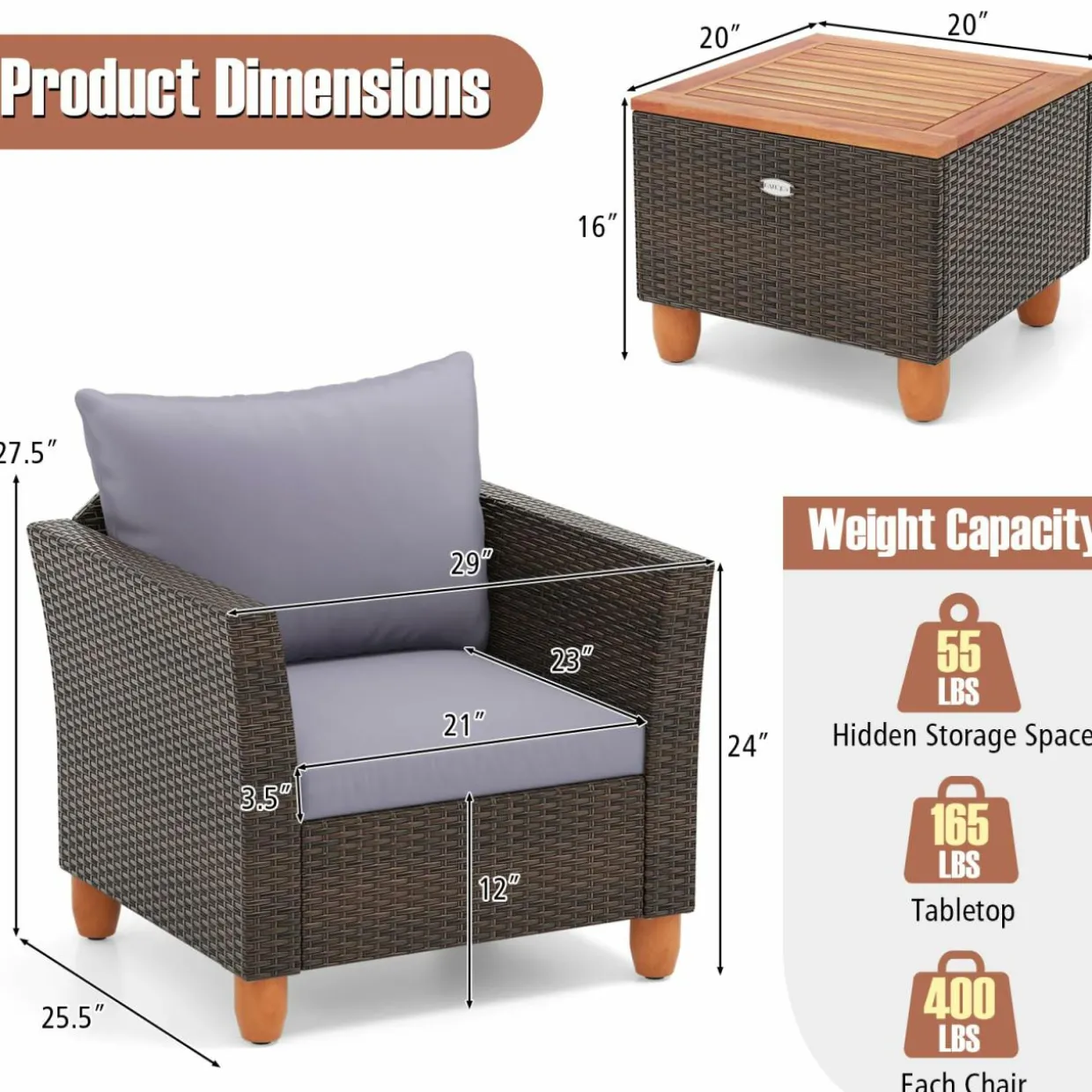 Tangkula 3-Piece Patio Furniture Set