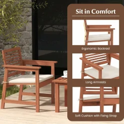 Tangkula 3-Piece Patio Furniture Set, Outdoor Bistro Set w/2 Seat Cushions, Coffee Table