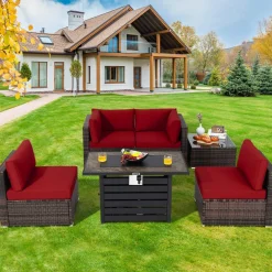 Tangkula 6-Piece Patio Furniture Set with 42 Inches Propane Fire Pit Table