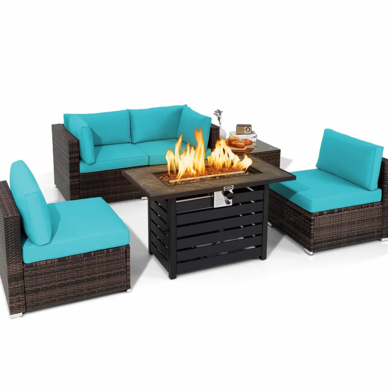 Tangkula 6-Piece Patio Furniture Set with 42 Inches Propane Fire Pit Table