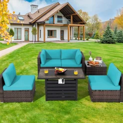 Tangkula 6-Piece Patio Furniture Set with 42 Inches Propane Fire Pit Table