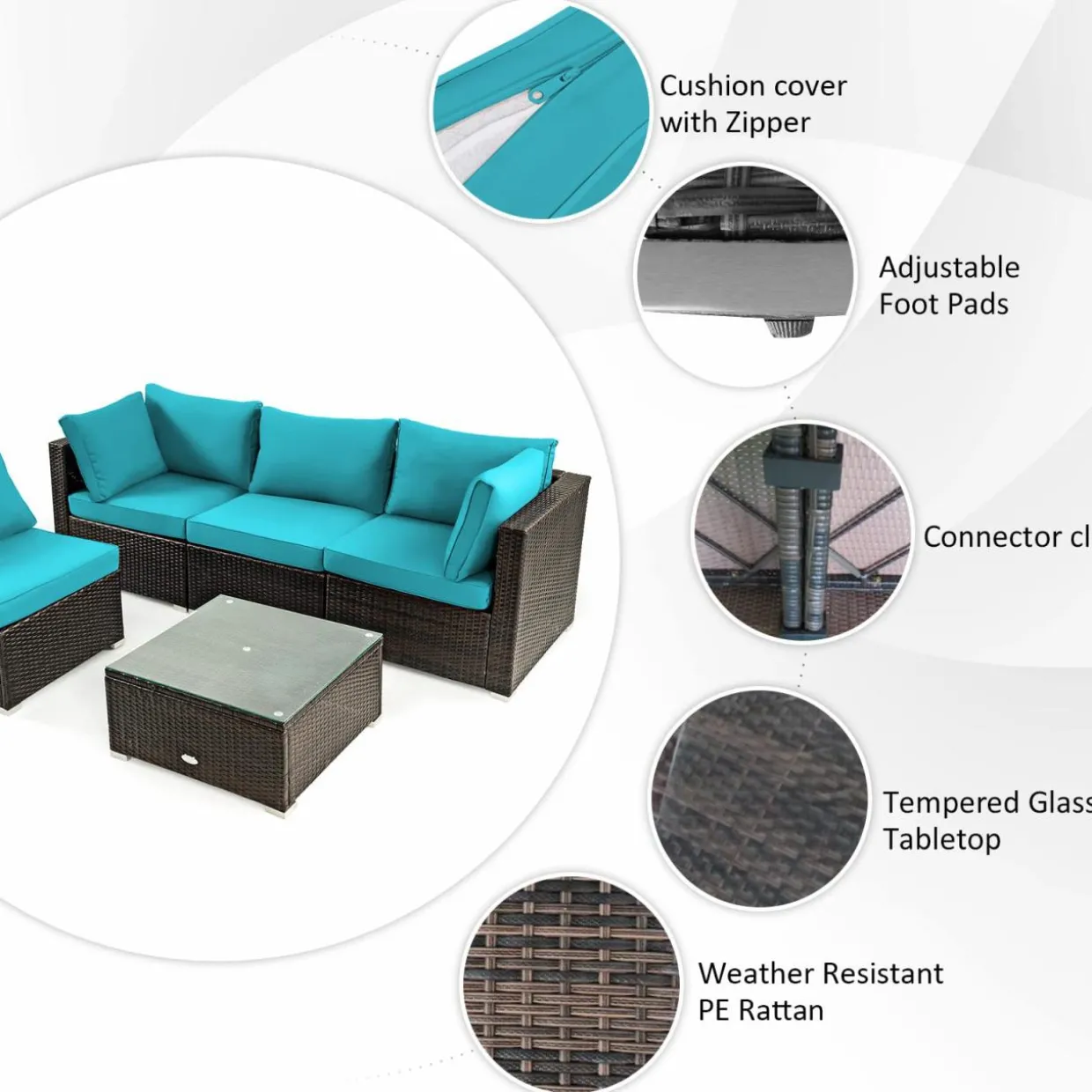 Tangkula 6-Piece Patio Furniture Set with 42 Inches Propane Fire Pit Table