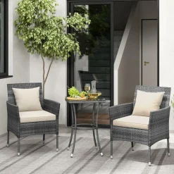 Tangkula 3-Piece Patio Furniture Set w/A Tempered Glass Table & 2 Cushioned Chairs