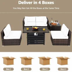 Tangkula 6-Piece Patio Furniture Set with 42 Inches Propane Fire Pit Table