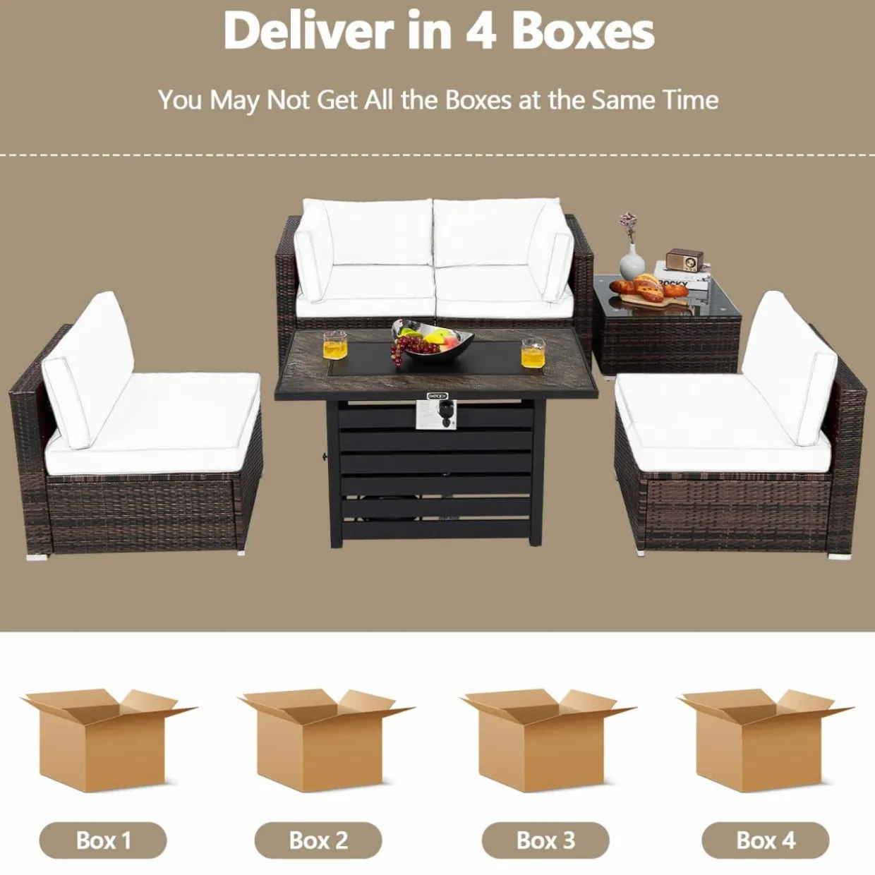 Tangkula 6-Piece Patio Furniture Set with 42 Inches Propane Fire Pit Table