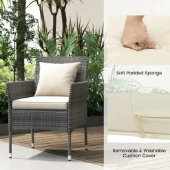 Tangkula 3-Piece Patio Furniture Set w/A Tempered Glass Table & 2 Cushioned Chairs