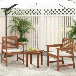Tangkula 3-Piece Patio Furniture Set, Outdoor Bistro Set w/2 Seat Cushions, Coffee Table
