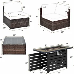 Tangkula 6-Piece Patio Furniture Set with 42 Inches Propane Fire Pit Table