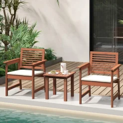 Tangkula 3-Piece Patio Furniture Set, Outdoor Bistro Set w/2 Seat Cushions, Coffee Table