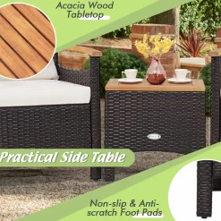 Tangkula 3-Piece Patio Furniture Set, Patiojoy Outdoor Rattan Sofa Set with Coffee Table, Patio Conversation Set with Removable Cushion