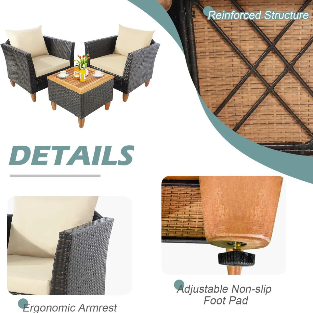 Tangkula 3-Piece Patio Furniture Set