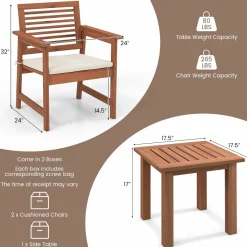 Tangkula 3-Piece Patio Furniture Set, Outdoor Bistro Set w/2 Seat Cushions, Coffee Table