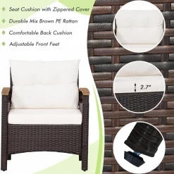Tangkula 3-Piece Patio Furniture Set, Patiojoy Outdoor Rattan Sofa Set with Coffee Table, Patio Conversation Set with Removable Cushion