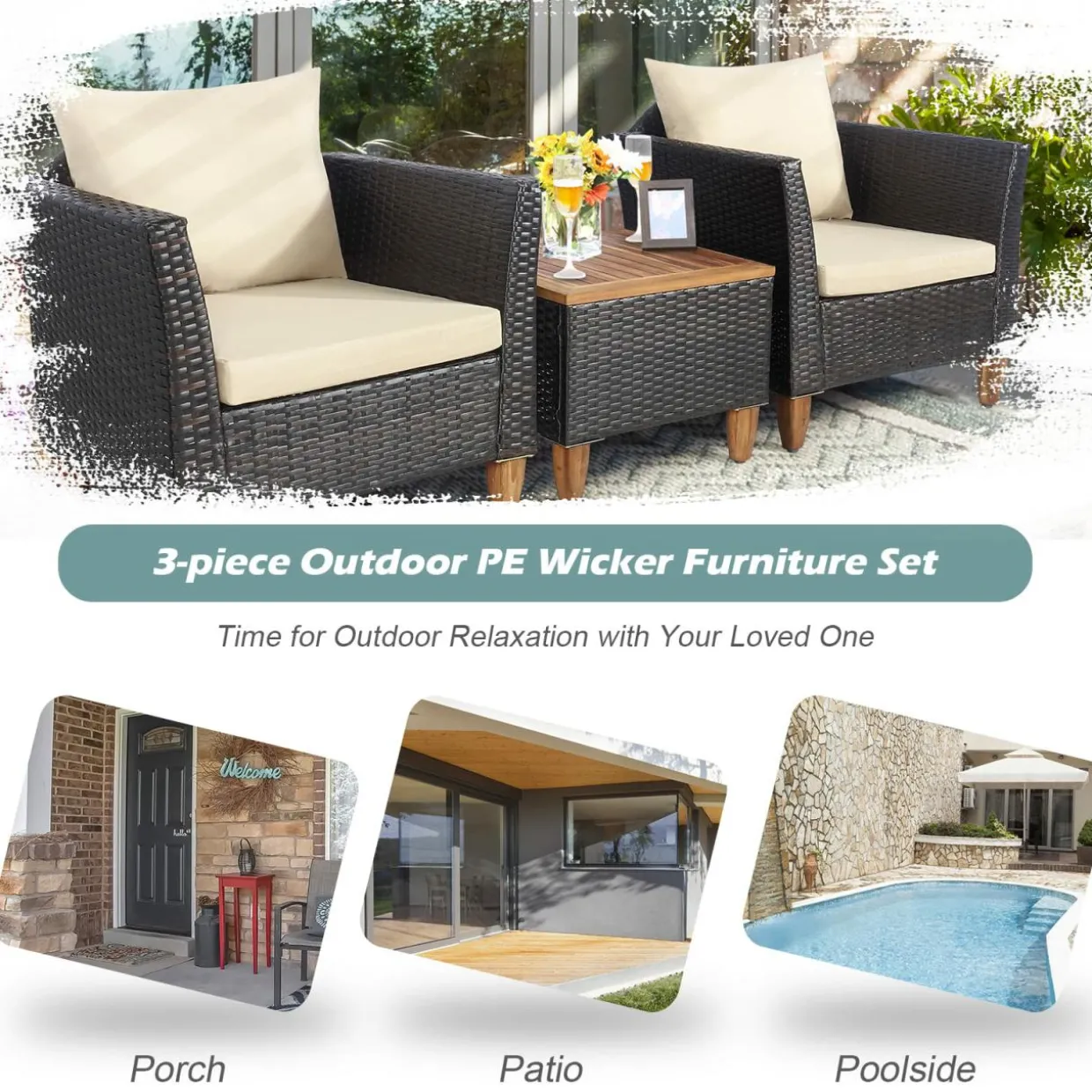 Tangkula 3-Piece Patio Furniture Set