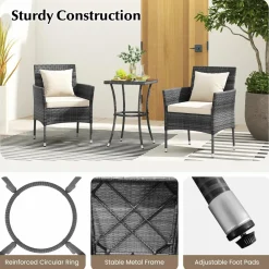 Tangkula 3-Piece Patio Furniture Set w/A Tempered Glass Table & 2 Cushioned Chairs