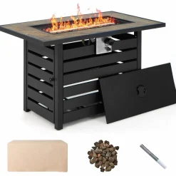 Tangkula 6-Piece Patio Furniture Set with 42 Inches Propane Fire Pit Table