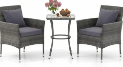 Tangkula 3-Piece Patio Furniture Set w/A Tempered Glass Table & 2 Cushioned Chairs