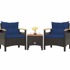 Tangkula 3-Piece Patio Furniture Set, Patiojoy Outdoor Rattan Sofa Set with Coffee Table, Patio Conversation Set with Removable Cushion