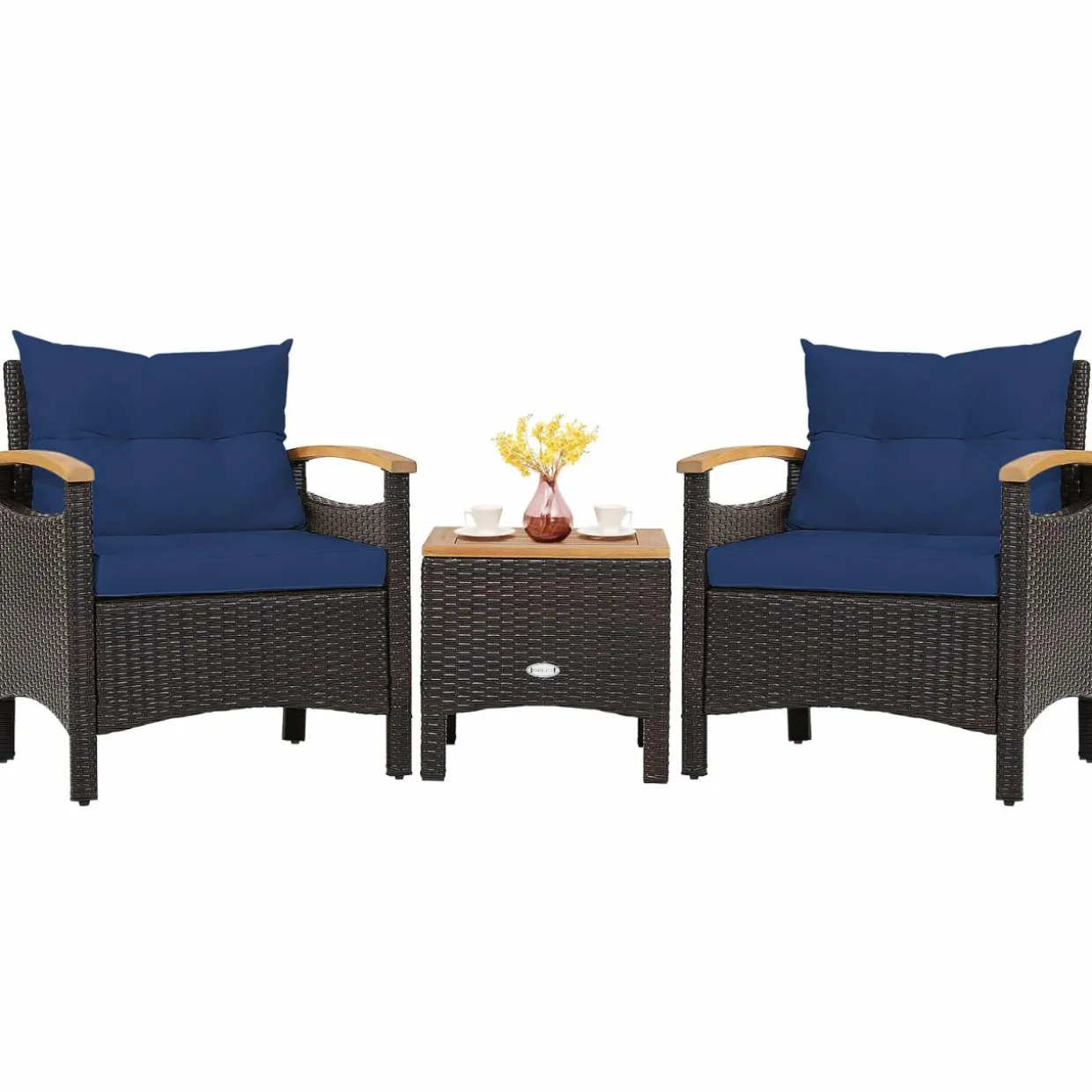 Tangkula 3-Piece Patio Furniture Set, Patiojoy Outdoor Rattan Sofa Set with Coffee Table, Patio Conversation Set with Removable Cushion
