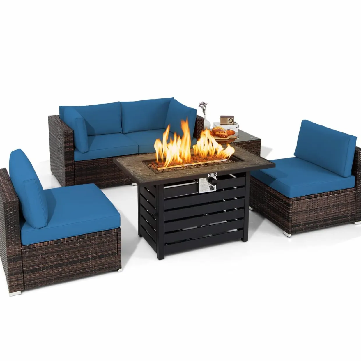 Tangkula 6-Piece Patio Furniture Set with 42 Inches Propane Fire Pit Table
