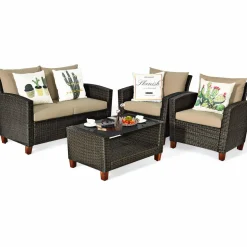 Tangkula 4-Piece Patio Rattan Furniture Set, Outdoor Wicker Conversation Set