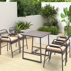 Tangkula 5-Piece Patio Rattan Bar Set, Counter Height Square Table with 4 Wicker Counter Stools
