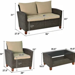 Tangkula 4-Piece Patio Rattan Furniture Set, Outdoor Wicker Conversation Set