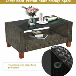 Tangkula 4-Piece Patio Rattan Furniture Set, Outdoor Wicker Conversation Set