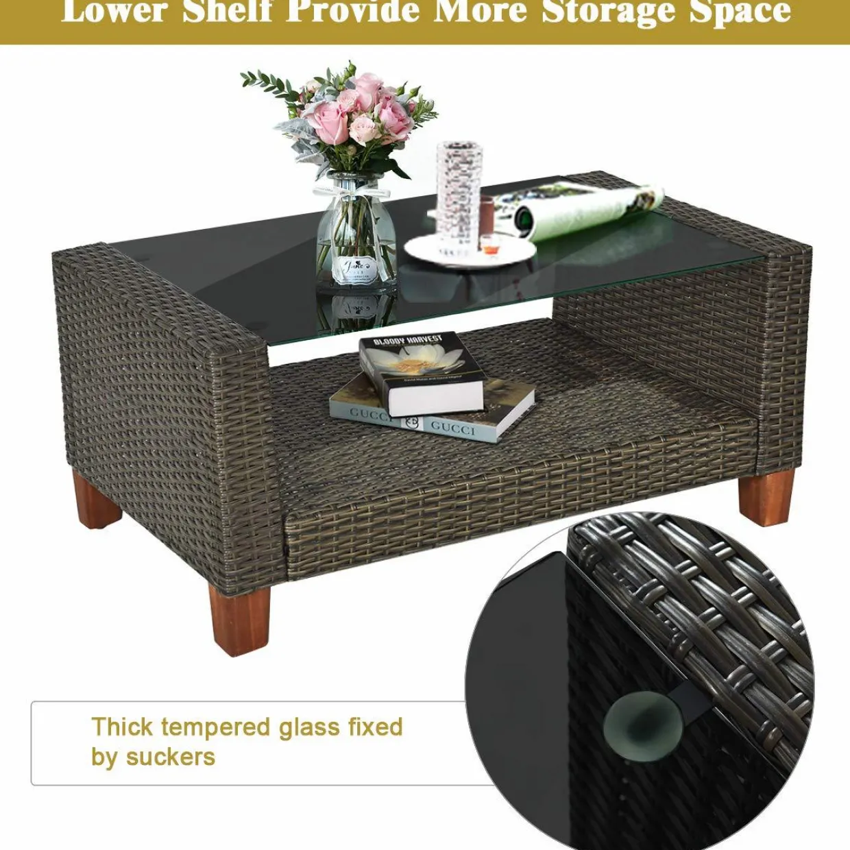 Tangkula 4-Piece Patio Rattan Furniture Set, Outdoor Wicker Conversation Set