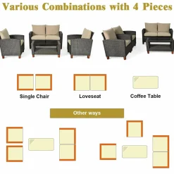 Tangkula 4-Piece Patio Rattan Furniture Set, Outdoor Wicker Conversation Set