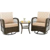 Tangkula 3-Piece Patio Swivel Rocker Set, Wicker Swivel Rocking Chairs