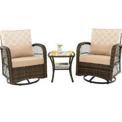 Tangkula 3-Piece Patio Swivel Rocker Set, Wicker Swivel Rocking Chairs