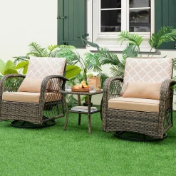 Tangkula 3-Piece Patio Swivel Rocker Set, Wicker Swivel Rocking Chairs