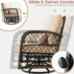 Tangkula 3-Piece Patio Swivel Rocker Set, Wicker Swivel Rocking Chairs