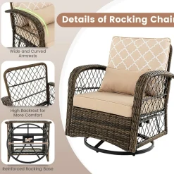 Tangkula 3-Piece Patio Swivel Rocker Set, Wicker Swivel Rocking Chairs