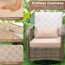 Tangkula 3-Piece Patio Swivel Rocker Set, Wicker Swivel Rocking Chairs
