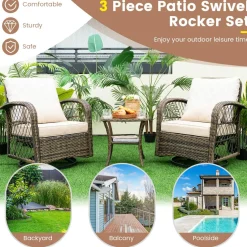 Tangkula 3-Piece Patio Swivel Rocker Set, Wicker Swivel Rocking Chairs