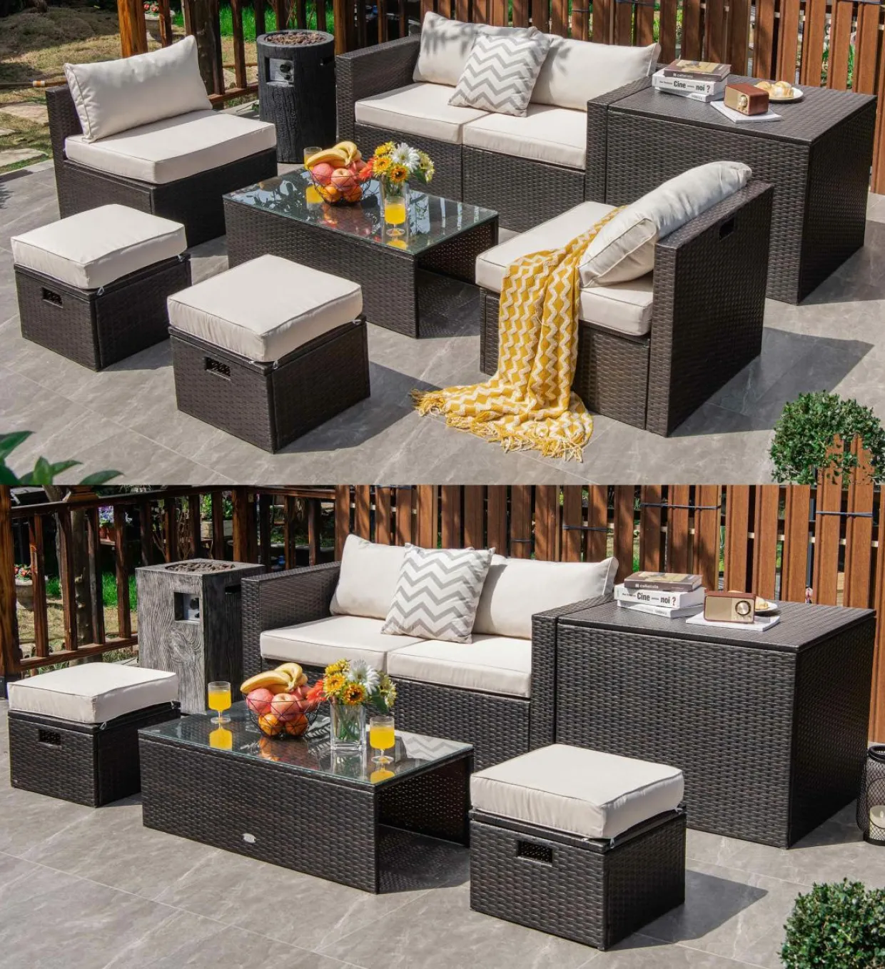 Tangkula 8-Piece Patio Wicker Furniture Set, Patiojoy Outdoor PE Rattan Conversation Set with Storage Box