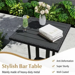 Tangkula 3-Piece Patio Wicker Bar Set, Rattan Bar Height Chairs & Square Table w/Heavy-Duty Metal Frame