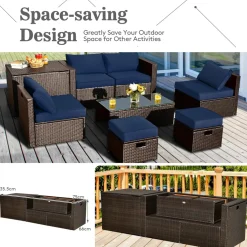 Tangkula 8-Piece Patio Wicker Furniture Set, Patiojoy Outdoor PE Rattan Conversation Set with Storage Box