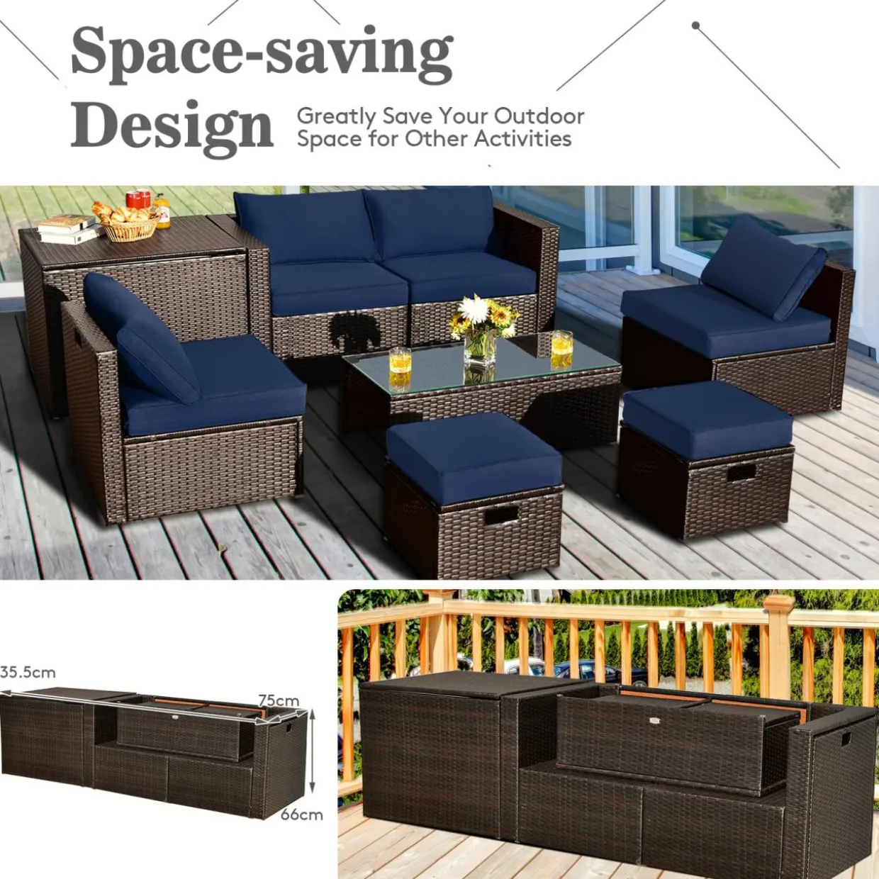 Tangkula 8-Piece Patio Wicker Furniture Set, Patiojoy Outdoor PE Rattan Conversation Set with Storage Box