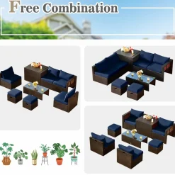 Tangkula 8-Piece Patio Wicker Furniture Set, Patiojoy Outdoor PE Rattan Conversation Set with Storage Box