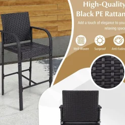 Tangkula 3-Piece Patio Wicker Bar Set, Rattan Bar Height Chairs & Square Table w/Heavy-Duty Metal Frame