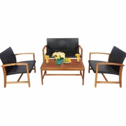 Tangkula 4-Piece PE Rattan Patio Furniture Set, Outdoor Conversation Set