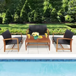 Tangkula 4-Piece PE Rattan Patio Furniture Set, Outdoor Conversation Set