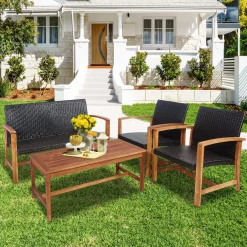 Tangkula 4-Piece PE Rattan Patio Furniture Set, Outdoor Conversation Set