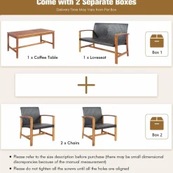 Tangkula 4-Piece PE Rattan Patio Furniture Set, Outdoor Conversation Set