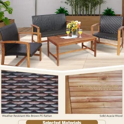 Tangkula 4-Piece PE Rattan Patio Furniture Set, Outdoor Conversation Set