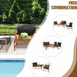 Tangkula 4-Piece PE Rattan Patio Furniture Set, Outdoor Conversation Set